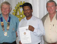 Cathexis Africa KZN manager Selvan Naidoo receives a Certificate of Gratitude from Westville Rotary